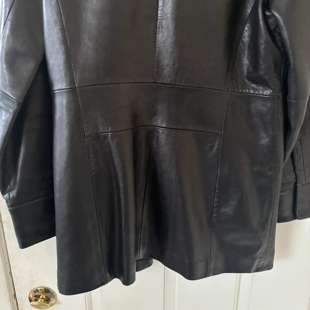 Vintage‎ Y2K Banana Republic Leather Jacket Men SZ Medium Racer Biker Moto Black
